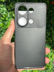 Redmi Note 13 Pro 4G Uyumlu Yarı Karbon Görünüm Şık Tasarım Düz Siyah Kılıf