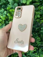 Redmi Note 11 - Note 11 S Uyumlu Pembe Arkası Taşlı Kalp Desenli Kılıf