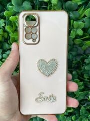 Redmi Note 11 - Note 11 S Uyumlu Pembe Arkası Taşlı Kalp Desenli Kılıf