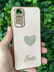 Redmi Note 11 - Note 11 S Uyumlu Pembe Arkası Taşlı Kalp Desenli Kılıf