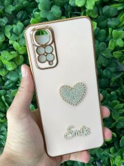 Redmi Note 11 - Note 11 S Uyumlu Pembe Arkası Taşlı Kalp Desenli Kılıf