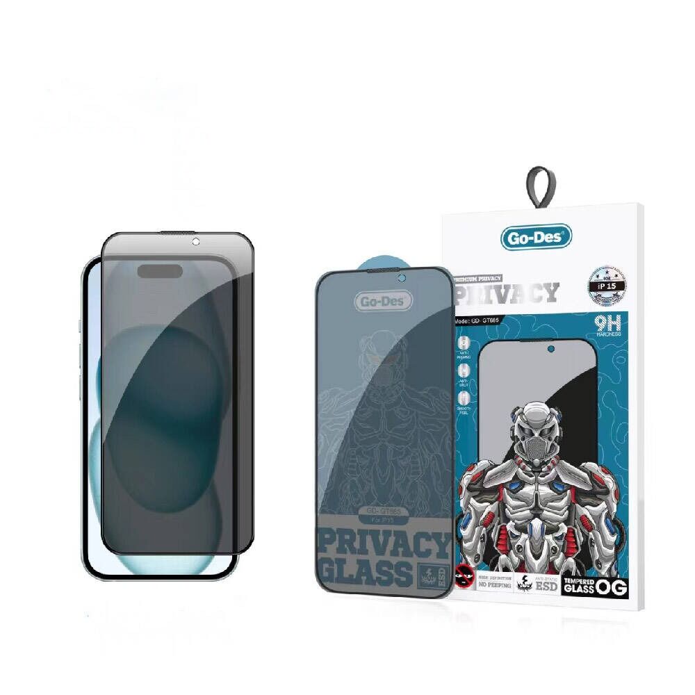 Apple iPhone 15 Plus Go Des 9D Full Cover Privacy Temperli Cam Ekran Koruyucu