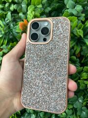iPhone 16 Pro Uyumlu Parlak Taşlı Kılıf Çöl Renk Yanları Slikon Üstün Korumalı
