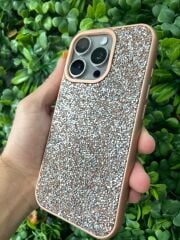 iPhone 16 Pro Uyumlu Parlak Taşlı Kılıf Çöl Renk Yanları Slikon Üstün Korumalı