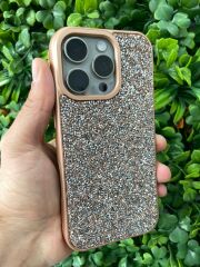 iPhone 16 Pro Max Uyumlu Parlak Taşlı Kılıf Çöl Renk Yanları Slikon Üstün Korumalı
