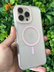 iPhone 16 Pro Uyumlu Pembe Çizgili Slikon Kılıf Şık Tasarım Üstün Koruma