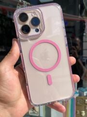 iPhone 16 Pro Max Uyumlu Parlak Pembe Çizgili Slikon Kılıf Şık Tasarım Üstün Koruma