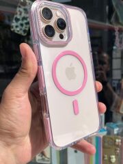 iPhone 16 Pro Max Uyumlu Parlak Pembe Çizgili Slikon Kılıf Şık Tasarım Üstün Koruma
