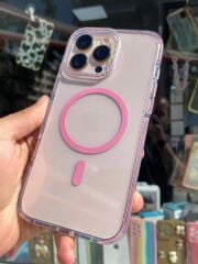 iPhone 16 Pro Max Uyumlu Parlak Pembe Çizgili Slikon Kılıf Şık Tasarım Üstün Koruma