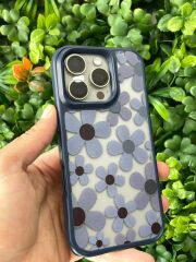 iPhone 16 Pro Uyumlu Papatya Desenli Mavi Kılıf Kenar ve Kamera Korumalı