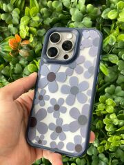 iPhone 16 Pro Uyumlu Papatya Desenli Mavi Kılıf Kenar ve Kamera Korumalı