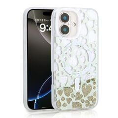 Apple iPhone 16 Kılıf Sıvılı Simli Baskılı Şeffaf Arka Yüzey Zore Mossa Silikon Kapak