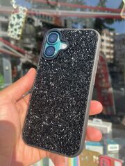 iPhone 16 Plus Uyumlu Siyah Renk Taşlı Kılıf Kamera Korumalı Yanları Slikon