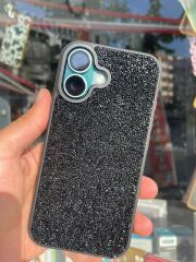 iPhone 16 Plus Uyumlu Siyah Renk Taşlı Kılıf Kamera Korumalı Yanları Slikon