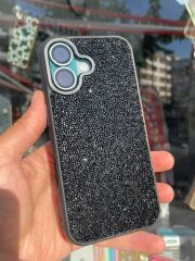 iPhone 16 Plus Uyumlu Siyah Renk Taşlı Kılıf Kamera Korumalı Yanları Slikon