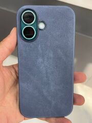 iPhone 16 Uyumlu Arkası Kadife içi Süet  Yanlar Slikon Kılıf Lacivert Renk