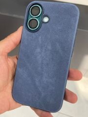 iPhone 16 Uyumlu Arkası Kadife içi Süet  Yanlar Slikon Kılıf Lacivert Renk