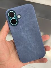 iPhone 16 Uyumlu Arkası Kadife içi Süet  Yanlar Slikon Kılıf Lacivert Renk