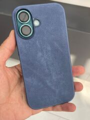 iPhone 16 Uyumlu Arkası Kadife içi Süet  Yanlar Slikon Kılıf Lacivert Renk