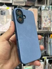 iPhone 16 Uyumlu Arkası Kadife içi Süet  Yanlar Slikon Kılıf Mavi Renk