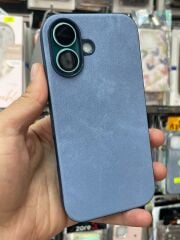 iPhone 16 Uyumlu Arkası Kadife içi Süet  Yanlar Slikon Kılıf Mavi Renk