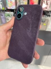 iPhone 16 Uyumlu Arkası Kadife içi Süet  Yanlar Slikon Kılıf Bordo Renk