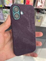 iPhone 16 Uyumlu Arkası Kadife içi Süet  Yanlar Slikon Kılıf Bordo Renk