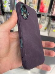iPhone 16 Uyumlu Arkası Kadife içi Süet  Yanlar Slikon Kılıf Bordo Renk