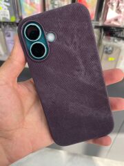 iPhone 16 Uyumlu Arkası Kadife içi Süet  Yanlar Slikon Kılıf Bordo Renk
