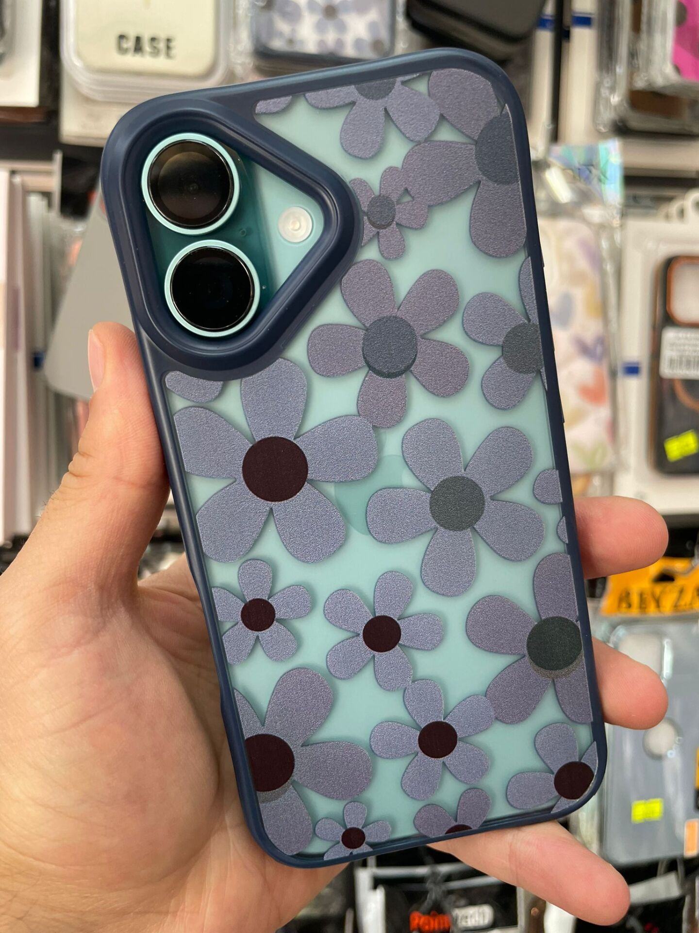 iPhone 16 Uyumlu Kenarlar Airbag Tasarımlı Üstün Koruma Papatya Desenli Kılıf Mavi