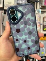 iPhone 16 Uyumlu Kenarlar Airbag Tasarımlı Üstün Koruma Papatya Desenli Kılıf Mavi