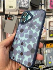 iPhone 16 Uyumlu Kenarlar Airbag Tasarımlı Üstün Koruma Papatya Desenli Kılıf Mavi