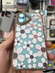 iPhone 16 Uyumlu Kenarlar Airbag Tasarımlı Üstün Koruma Papatya Desenli Kılıf Kahverengi