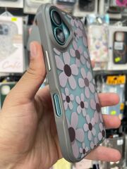 iPhone 16 Uyumlu Kenarlar Airbag Tasarımlı Üstün Koruma Papatya Desenli Kılıf Gri