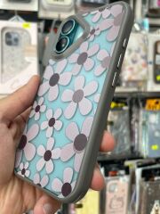 iPhone 16 Uyumlu Kenarlar Airbag Tasarımlı Üstün Koruma Papatya Desenli Kılıf Gri