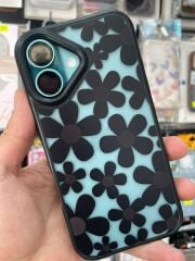 iPhone 16 Uyumlu Kenarlar Airbag Tasarımlı Üstün Koruma Papatya Desenli Kılıf Siyah