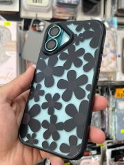 iPhone 16 Uyumlu Kenarlar Airbag Tasarımlı Üstün Koruma Papatya Desenli Kılıf Siyah