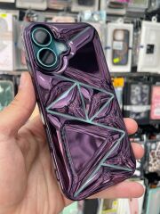 iPhone 16 Uyumlu Mor Renk Parlak Kılıf Baklava Desenli Şık Tasarım Kamera Korumalı