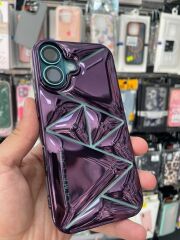 iPhone 16 Uyumlu Mor Renk Parlak Kılıf Baklava Desenli Şık Tasarım Kamera Korumalı