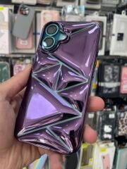 iPhone 16 Uyumlu Mor Renk Parlak Kılıf Baklava Desenli Şık Tasarım Kamera Korumalı