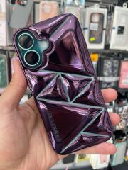 iPhone 16 Uyumlu Mor Renk Parlak Kılıf Baklava Desenli Şık Tasarım Kamera Korumalı