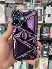 iPhone 16 Uyumlu Mor Renk Parlak Kılıf Baklava Desenli Şık Tasarım Kamera Korumalı