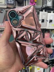 iPhone 16 Uyumlu Pembe Parlak Kılıf – Baklava Desenli, Kamera Korumalı Şık Tasarım
