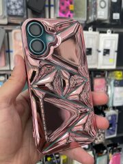 iPhone 16 Uyumlu Pembe Parlak Kılıf – Baklava Desenli, Kamera Korumalı Şık Tasarım