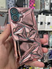 iPhone 16 Uyumlu Pembe Parlak Kılıf – Baklava Desenli, Kamera Korumalı Şık Tasarım