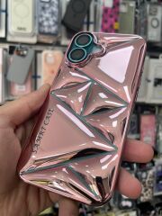 iPhone 16 Uyumlu Pembe Parlak Kılıf – Baklava Desenli, Kamera Korumalı Şık Tasarım