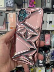iPhone 16 Uyumlu Pembe Parlak Kılıf – Baklava Desenli, Kamera Korumalı Şık Tasarım