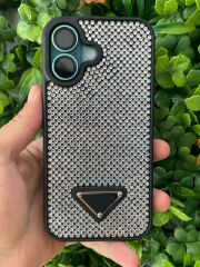 iPhone 16 Plus Uyumlu Siyah Parlak Taşlı Kılıf – Kamera Korumalı, Lüks Süet İç Kaplama