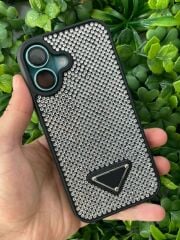 iPhone 16 Plus Uyumlu Siyah Parlak Taşlı Kılıf – Kamera Korumalı, Lüks Süet İç Kaplama