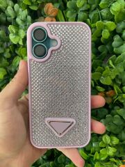 iPhone 16 Uyumlu Pembe Parlak Taşlı Kılıf – Kamera Korumalı, Lüks Süet İç Kaplama